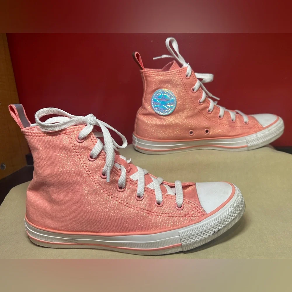 Converse All Star Chuck Taylor Pink/Coral Shimmer High Top Sneakers Big Kid Sz 6